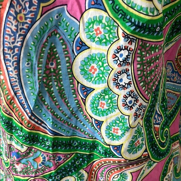 Ralph Lauren Green and Pink Cotton Paisley 3/4 Sleeve Button Down Shirt - Picture 7 of 7